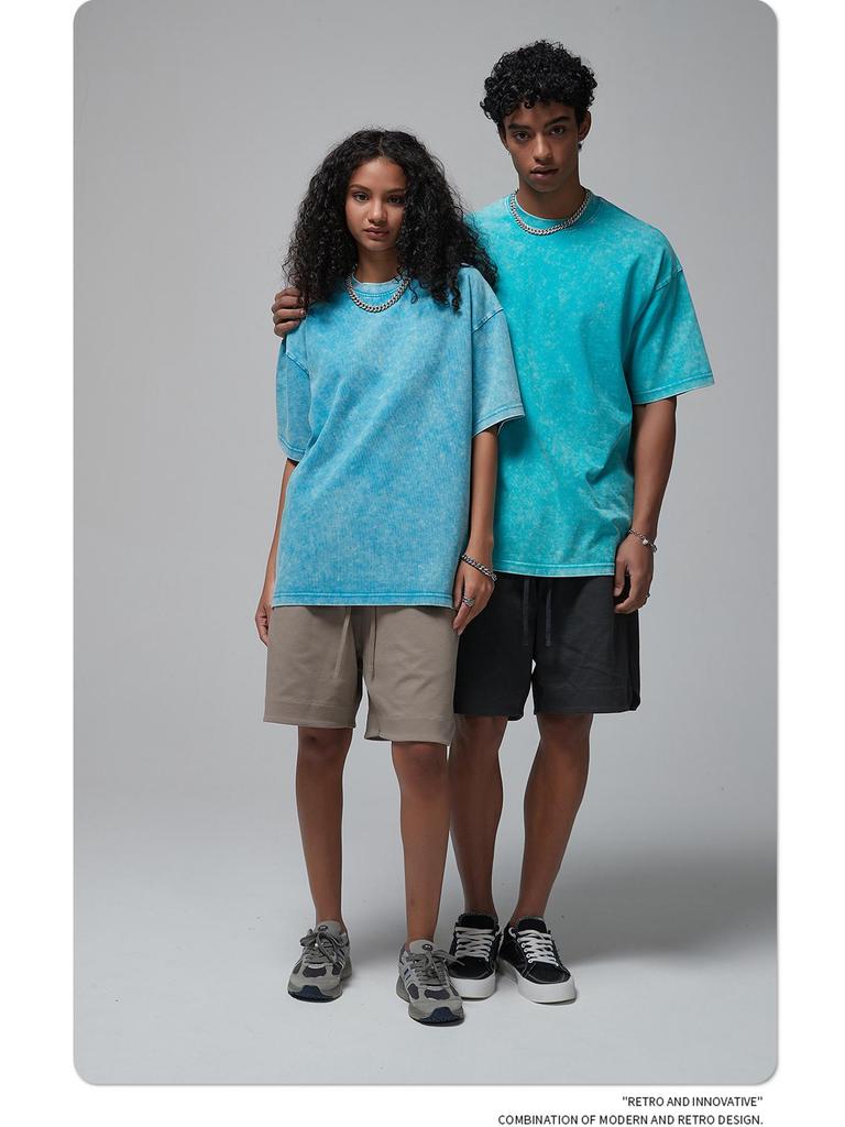 ARTIE Men's 2024 Summer 325g Batik Washed Distressed Retro T-Shirt - American Fashion Short Sleeve