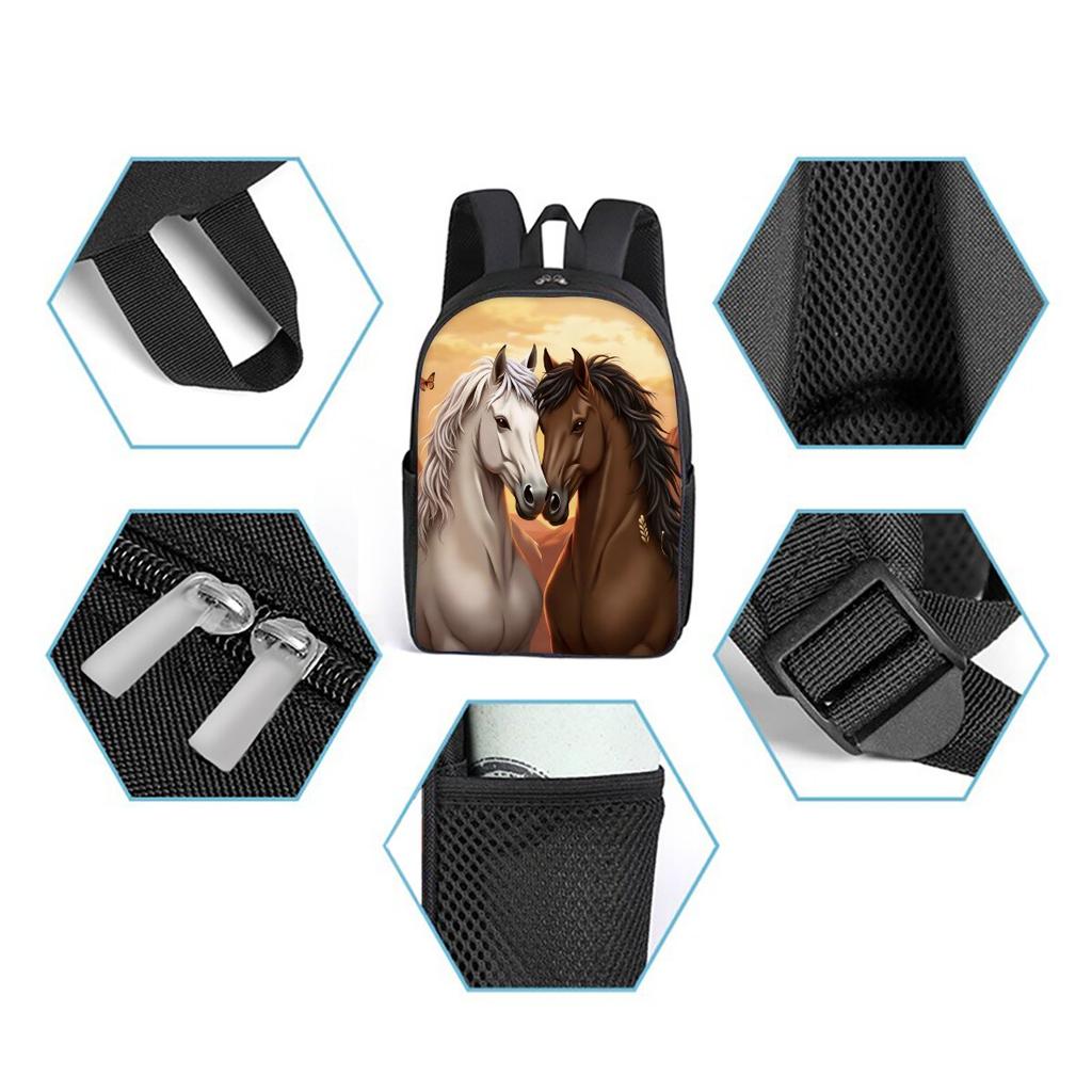 Horse Printing Single Layer Backpack for Boy and Girls Best Gifts 2D Flat Cartoon School Bags for Children