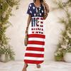 Women Plus Size V Neck Short Sleeve USA Flag Printed Maxi Dress