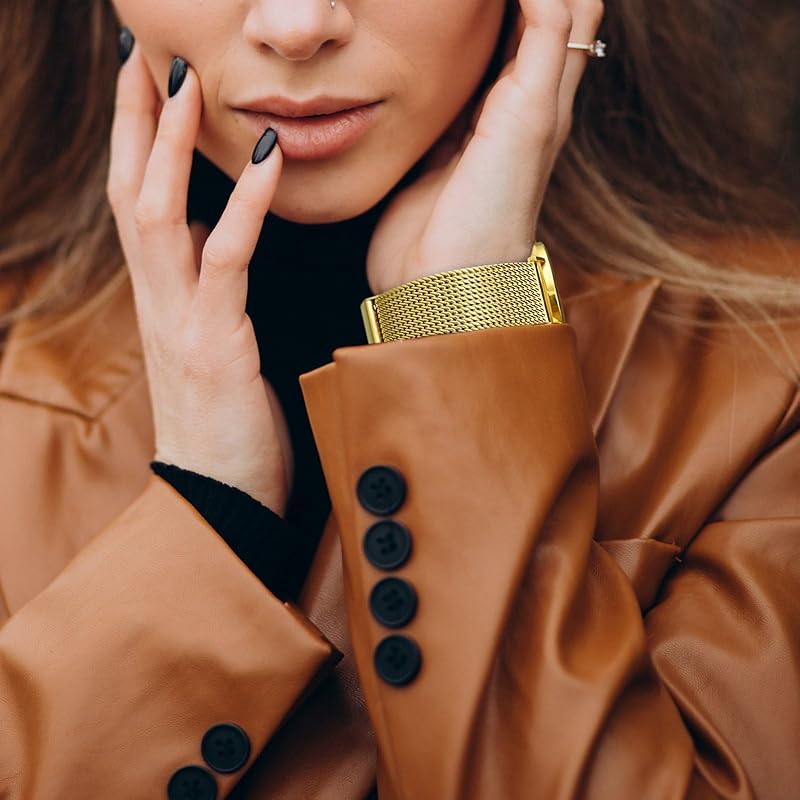 [BISONSTRAP] watch band metal watch band 316L Stainless Steel Mesh Replacement Belt Quick Release 22mm gold watch band waterproof