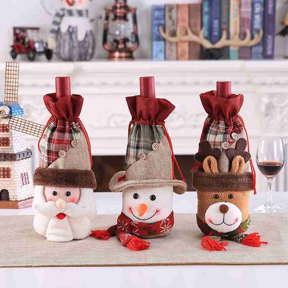 Supplies Snowman Table Decor Santa Claus Christmas Ornaments Wine Bottle Cover Bottle dress up
