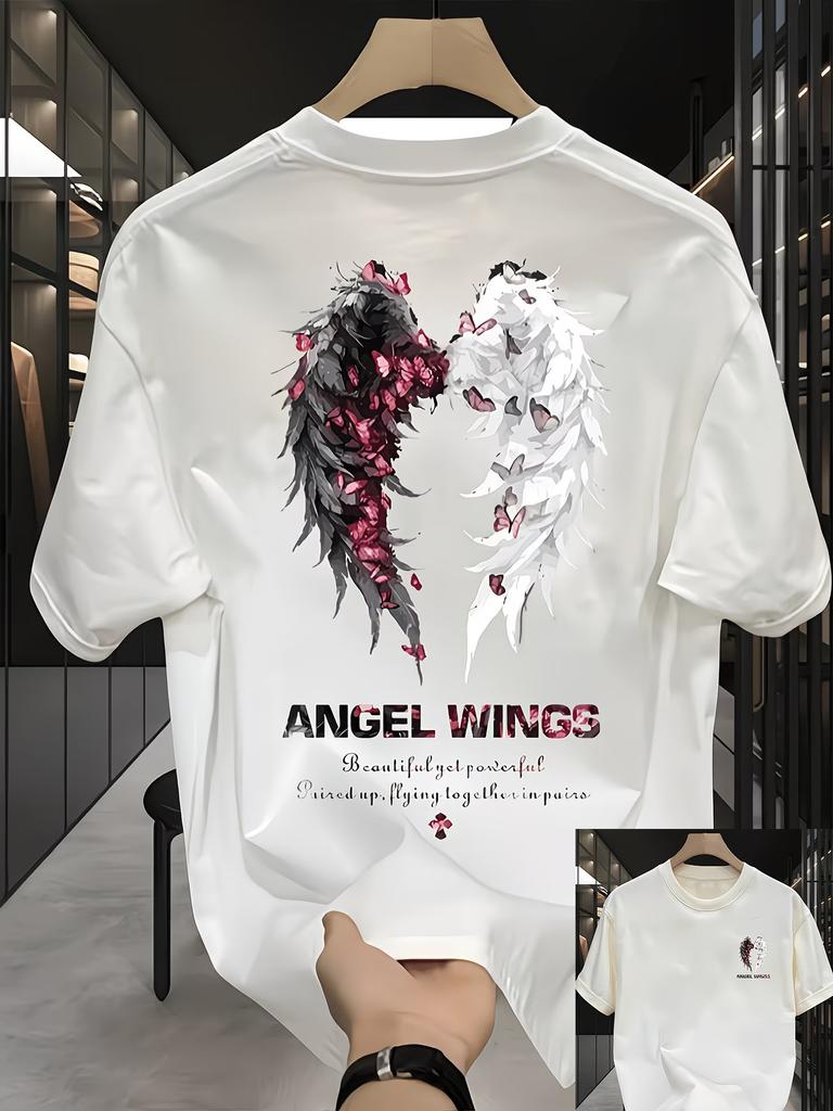 Oversized Angel Wings Butterfly Graphic T Shirts for Unisex Vintage Black White Wing Print Short Sleeve Tee Casual Streetwear