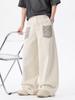 American retro cashew flower patch embroidered wide-leg jeans straight loose design drape long pants