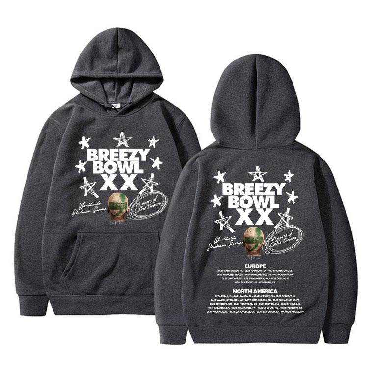 Знаменитый Худи Chris Brown Breezy Bowl XX Tour 2025 Мужчины Женщины Хип-Хоп Поп Музыка Толстовка Мужская Мода Винтажные Худи Пуловеры