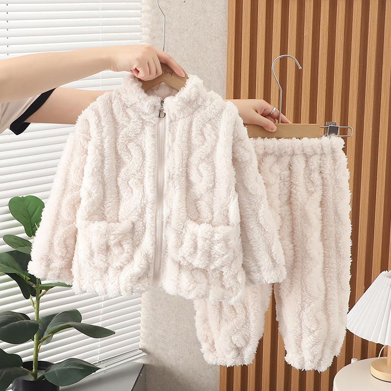 Детские пижамы из кораллового флиса для девочек, утепленная лицевая ткань для мальчиков, осенне-зимняя домашняя одежда для маленьких девочек, зимний костюм