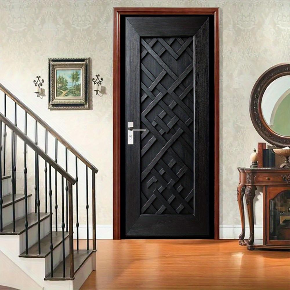 3D Door Decoration Stickers Modern Black Geometric Simple Abstract Lines Flowers Wallpaper For Living Room Home Decor Bedroom Art Decals