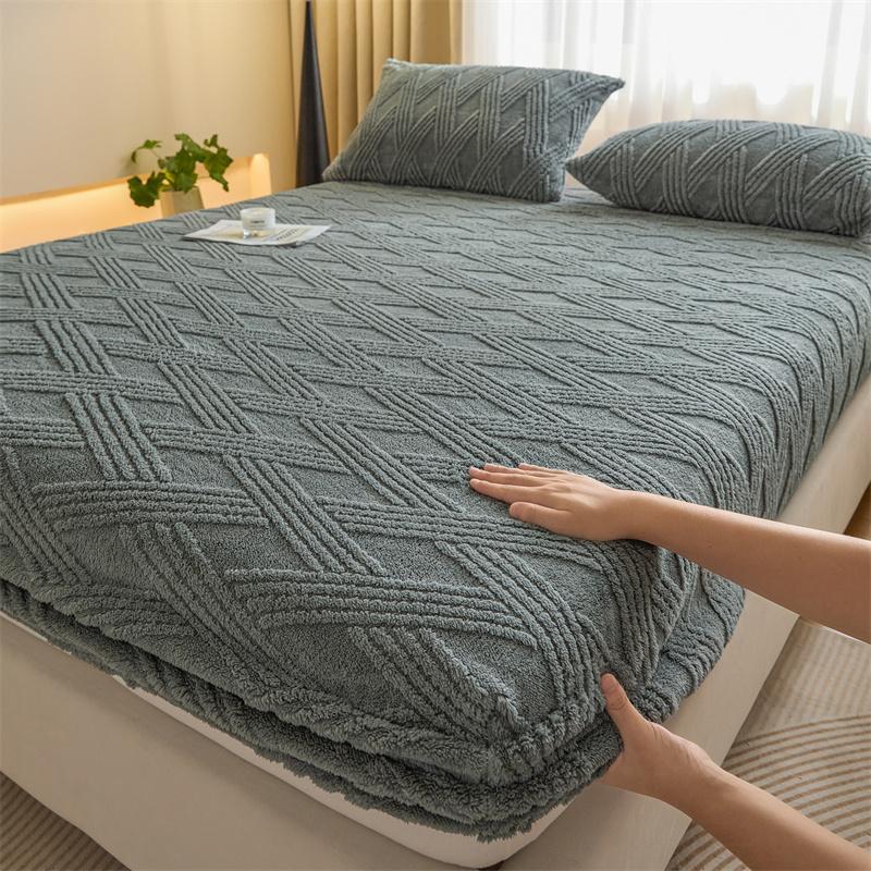 Keep Warm Sheet Bedcover Soft Plush Warm Fitted Sheet with Elastic Band Winter Velvet Mattress Cover Thicken Warmth Bed Cover Bedsheet Bed Linen
