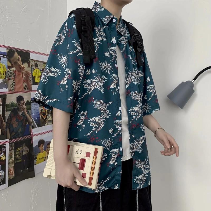 Летняя гавайская мужская повседневная рубашка с цветочным принтом, пляжная рубашка в стиле ретро, ​​удобная мужская рубашка с цветочным принтом и цветочным принтом, мужская пляжная рубашка с коротким рукавом