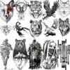 10 Sheets 3D Animals Temporary Tattoos For Men Women Adults Arm Tattoo Sticker Realistic Fake Lion Wolf Tiger Solider Black Tatoos Paste