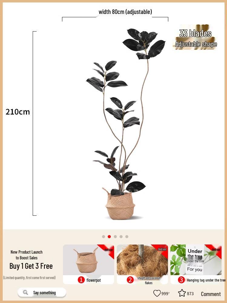 Роскошное искусственное дерево Фикус Эластика Черное Золото: Комнатное украшение и напольное украшение