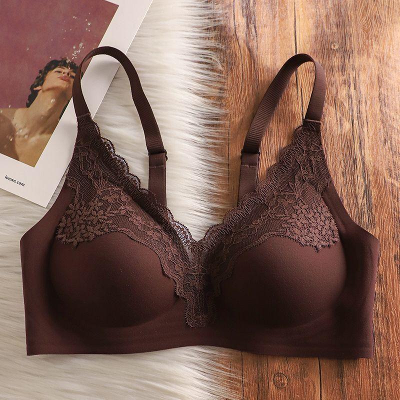 Sexy deep v lace collar seamless underwear women's small breasts gather thin styles, sub-breasts anti-sagging no steel ring bra