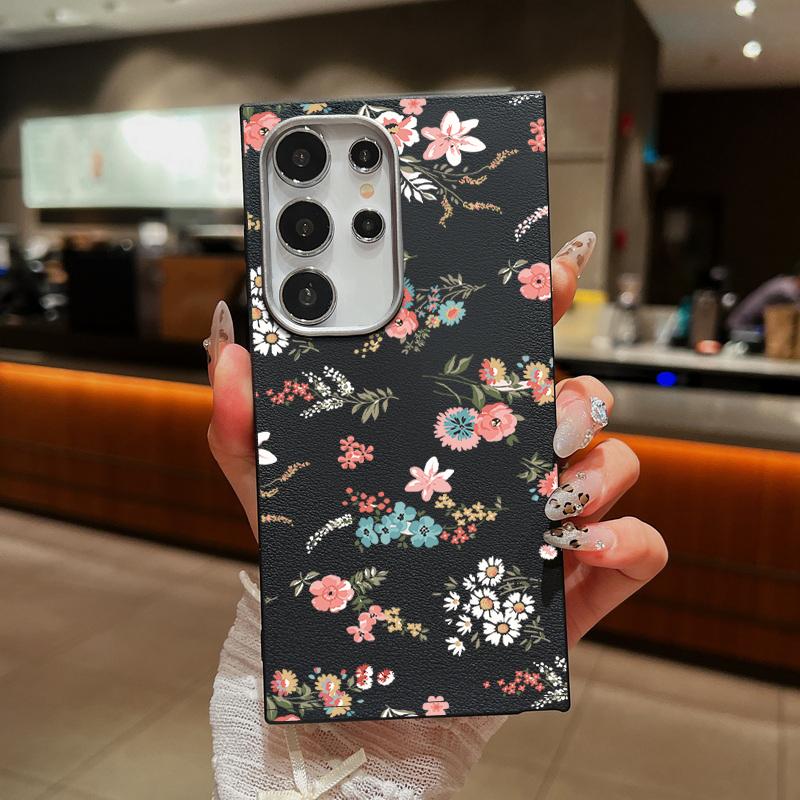 Ретро Цветы Кожаная Текстура Чехол из ТПУ для Samsung Galaxy S24 FE S25 S23 S22 Ultra S25 Edge A55 A56 A16 A15 A54 A26 Чехол для телефона