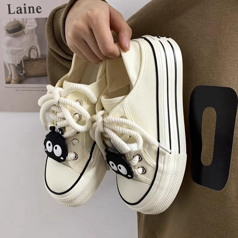 2024 Spring and Summer New Models Increase Height Niche Two Wear Ugly Cute Canvas Shoes Half Drag Little White Shoes Pedal Board Shoes Tide