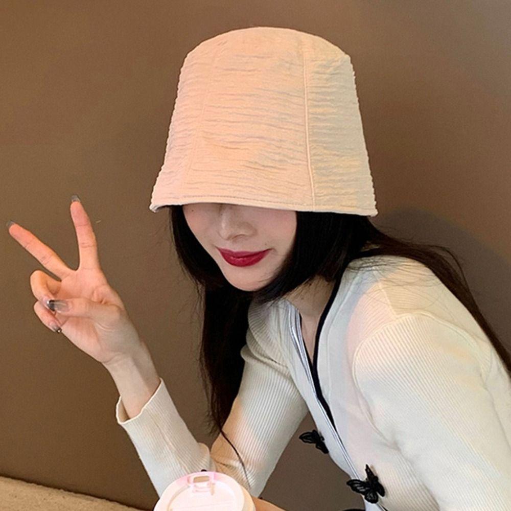 Solid Color Bucket Hat Chiffon Fabric Basin Cap Japanese-Style Fisherman Hat Summer