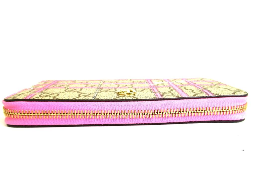 Authentic GUCCI GG Coating Canvas Pink Leather Horsebit Round Zip Wallet #b301 Open box