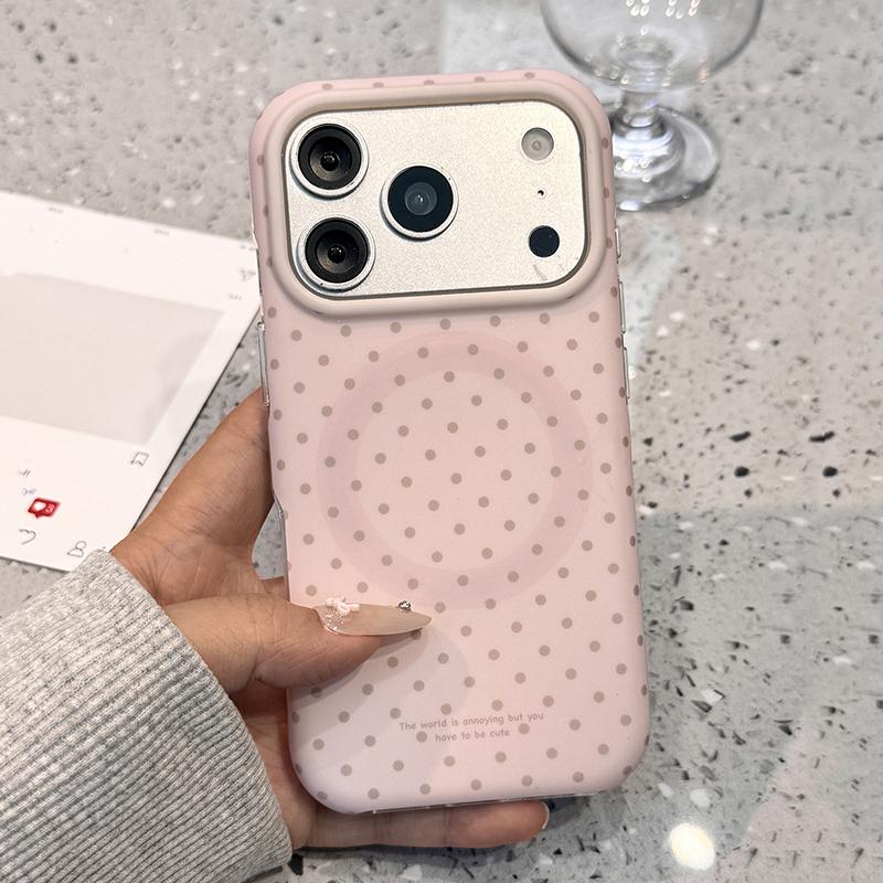 Розовый Круглый Чехол-Накладка с Точками для iPhone 17 Pro Max 16 1 14 13 Ударопрочный IMD Задняя Крышка Для