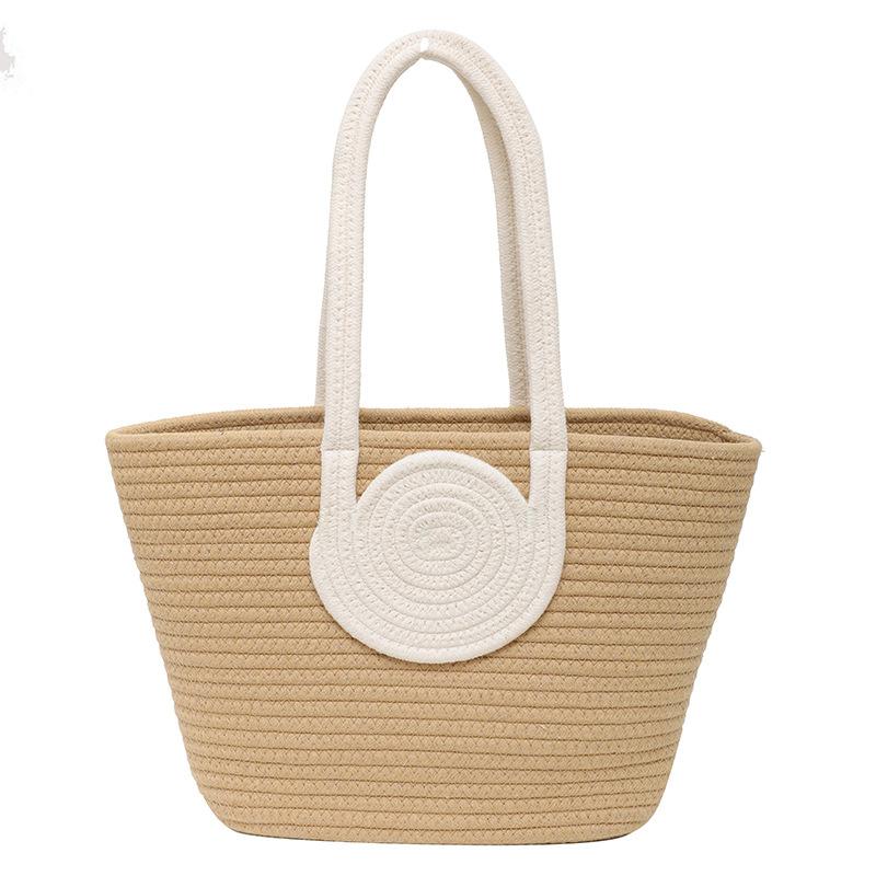 Тканая большая модная повседневная сумка 2024 года, летняя новая корейская версия сумки через плечо в иностранном стиле, плетеная соломенная сумка-тоут