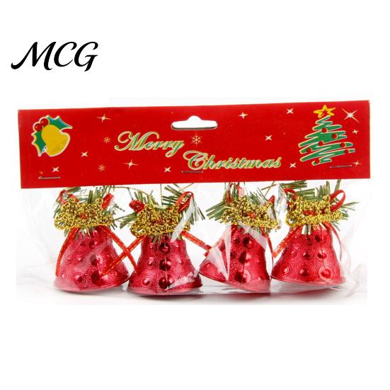 Durable Plastic Base Bell Christmas Ornament with Red Ribbon Bow, Small Jingle Thickened Electroplated Tree Hanging Decoration for Tree, Garland,