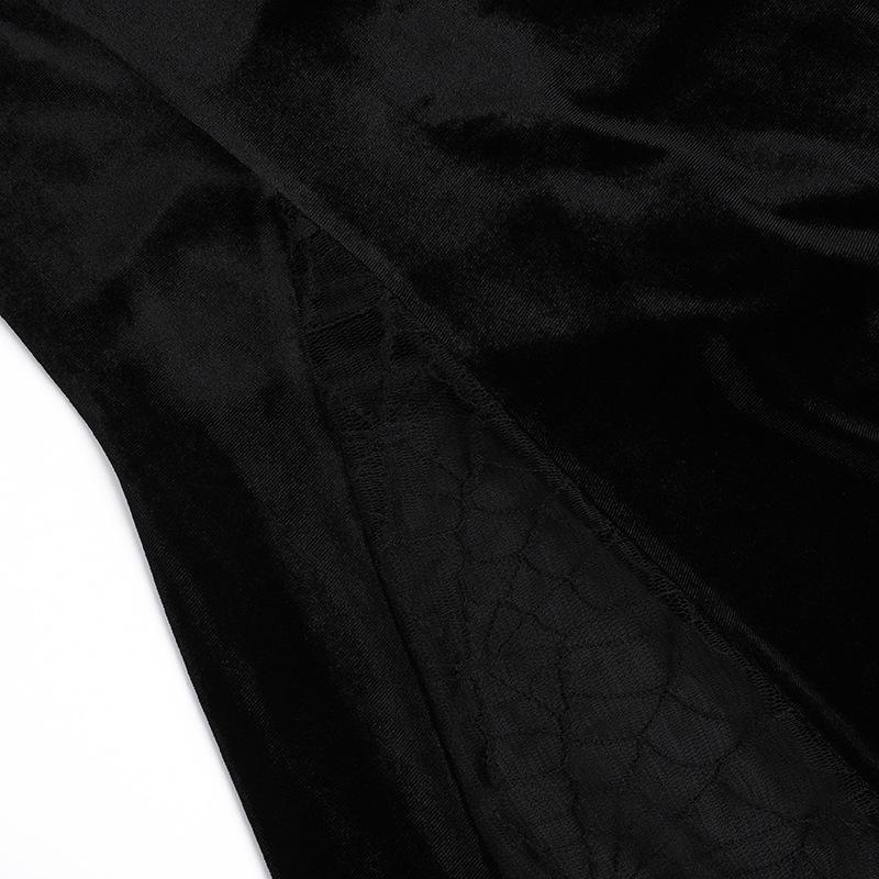 AltGoth готическое темное бархатное платье на Хэллоуин для женщин в винтажном стиле Fairy Grunge кружевное пэчворк с расклешенными рукавами и высокой талией вечернее платье