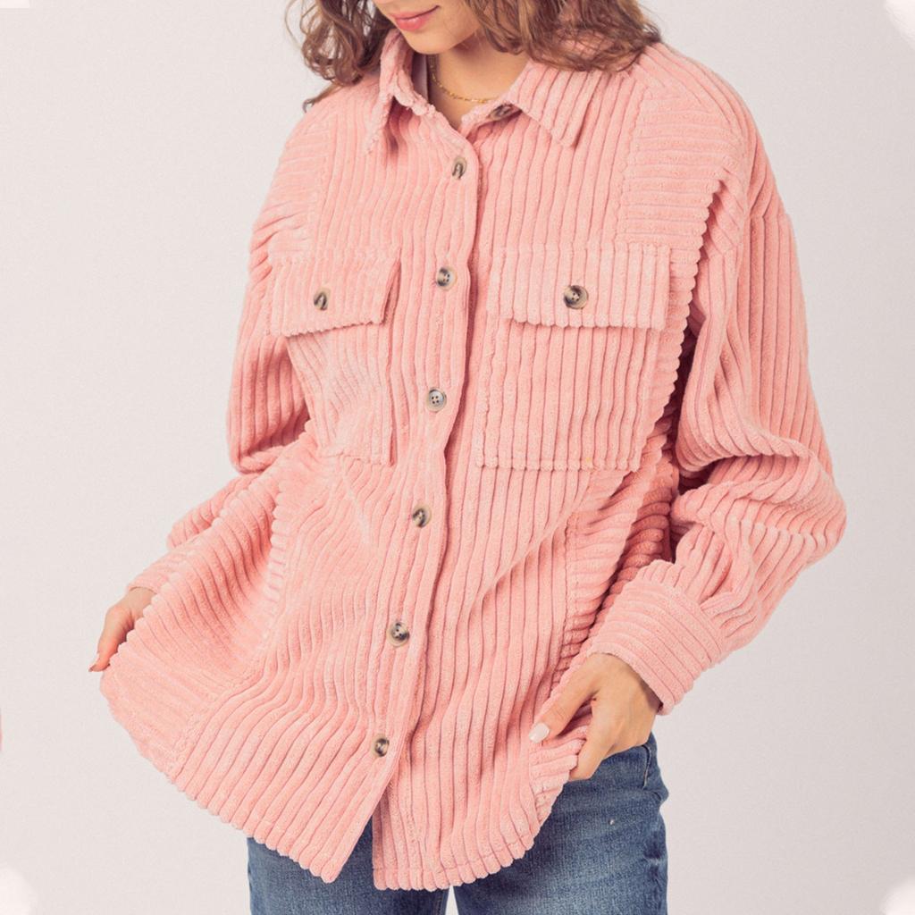 Женская осенне-зимняя однотонная модная полосатая рубашка с большим карманом