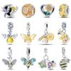 100% 925 Sterling Silver Sunflower Luminous Gem Bees Charms Beads Fit 925 Original Bracelets DIY Jewelry Graduation Gift