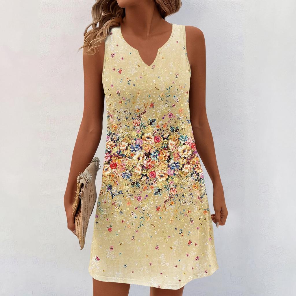 Женские летние платья с V-образным вырезом и принтом без рукавов Сарафан Повседневное платье