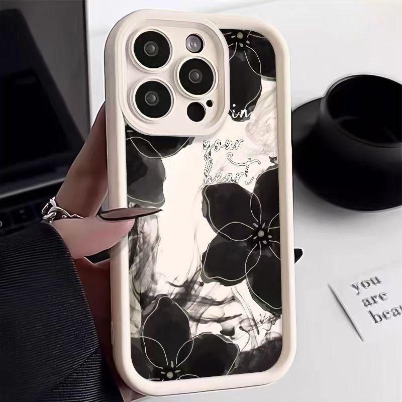 Чехол для телефона с рисунком цветов в стиле туши для iPhone 17 Pro Max/16/15/14/13 Pro