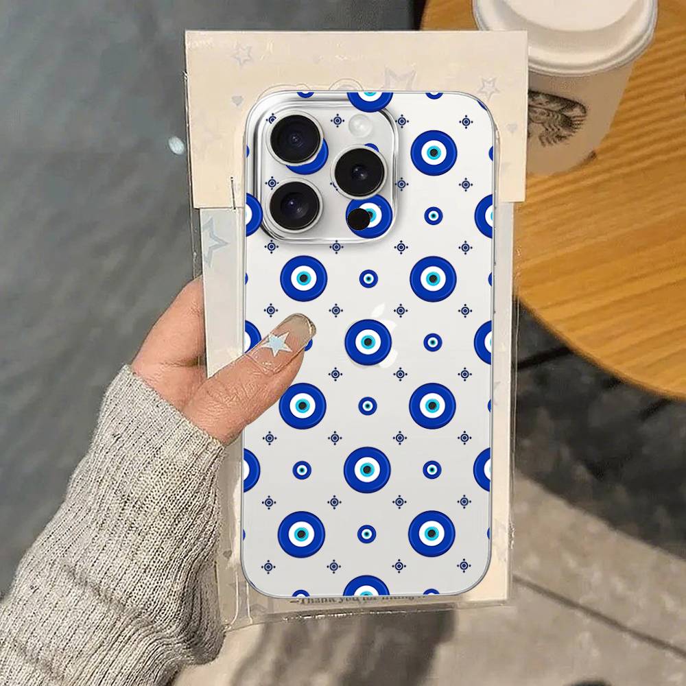 Чехол для телефона 'Голубые глаза' для iPhone 17/16/15/11/13/14 Pro Max Plus/X/Xr/Xs Max/12mini Air Прозрачный