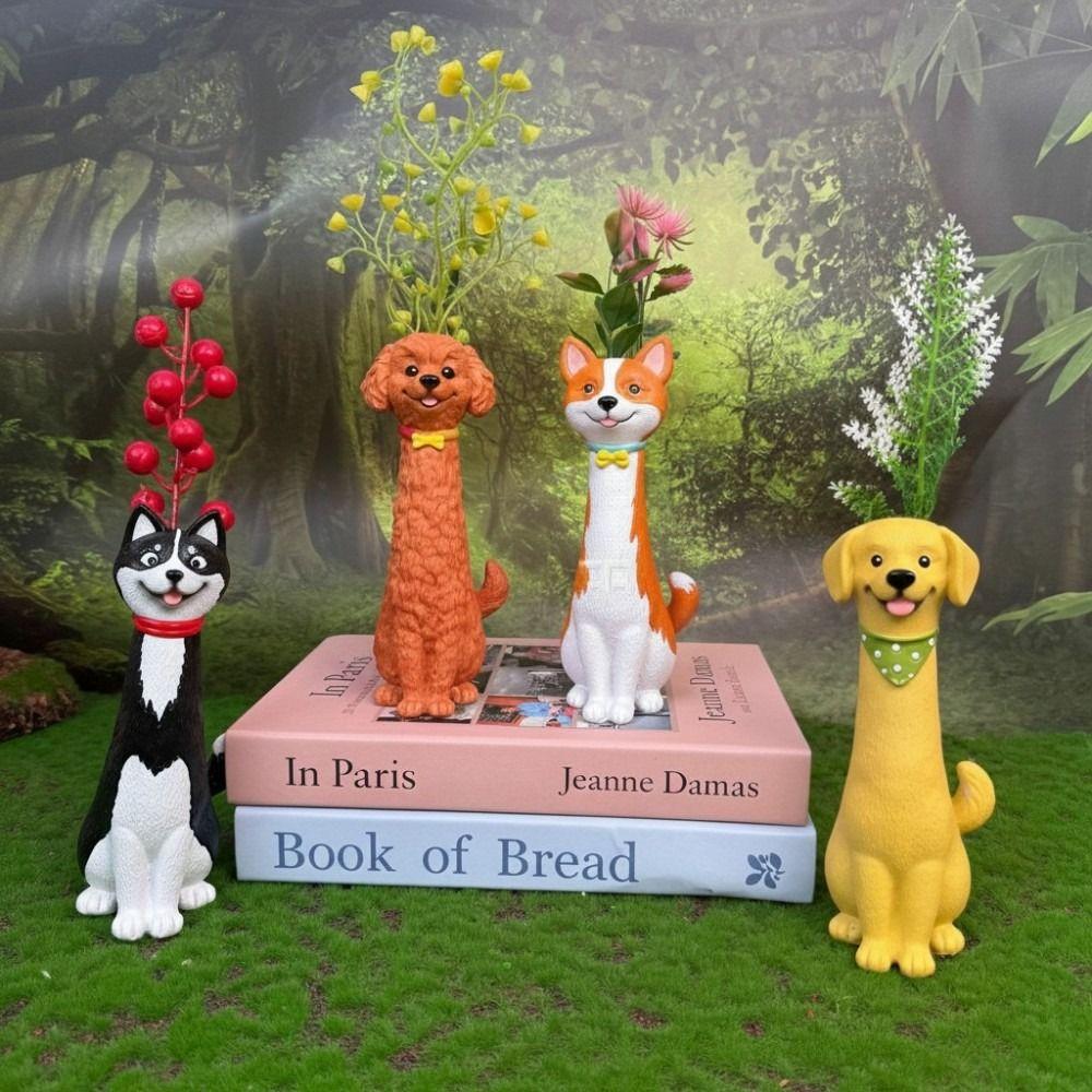 Poodle/Siberian Husky Shape Handcrafted Quirky Corgi Dog Vase Golden Retriever Planter Shelf Decor