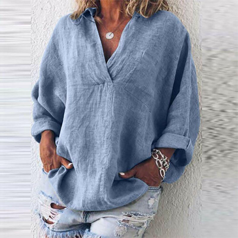 Elegant And Timeless Women's Oversized Cross V Neck Blouse With Ethnic Appeal