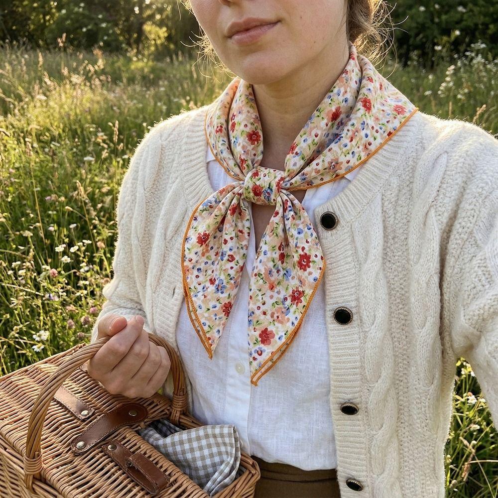 Flower Floral Print Silk Scarf Thin Square Handkerchief All-match Printed Scarves Beach