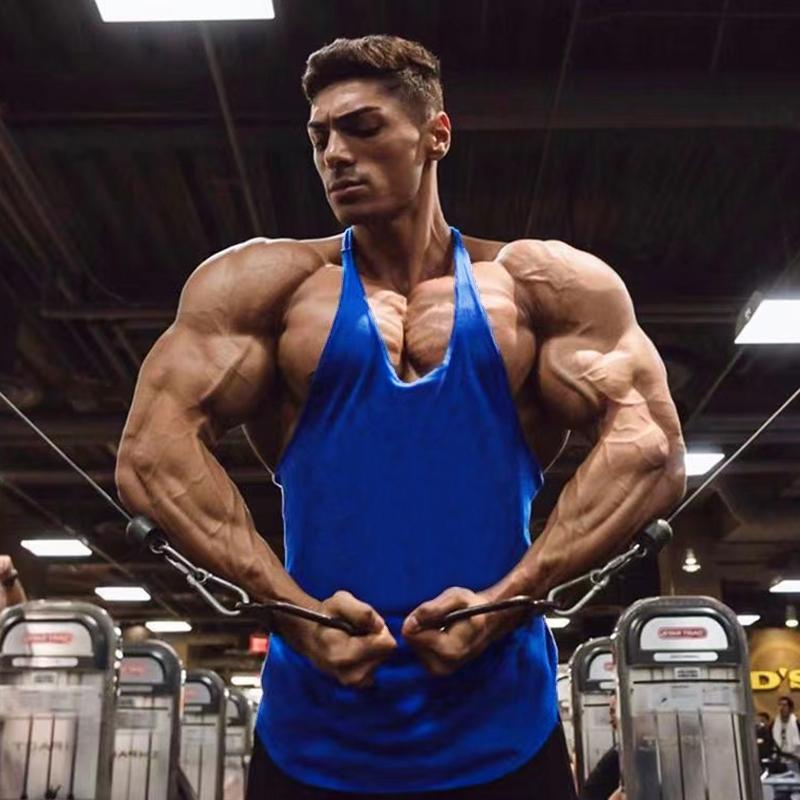 Muscleguys Мужские однотонные хлопковые майки для спортзала, беговые майки без рукавов с Y-образной спиной, бодибилдинг-жилеты, майки для тренировки мышц, спортивные фитнес-майки