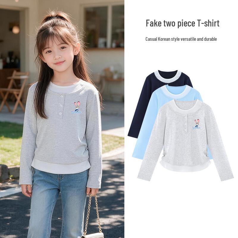 Disney Girls' Judy Hopps Faux Two-Piece Long Sleeve Tee