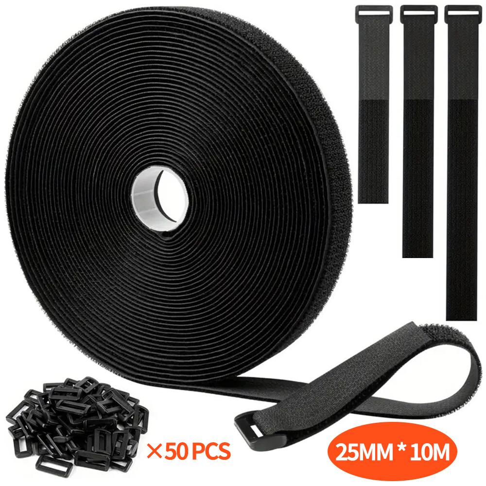 32ft Hook and Loop Straps with 50 Buckles Adjustable Fastening Cable Straps Cut-to-Length Cinch Strap for Organizer or Storage