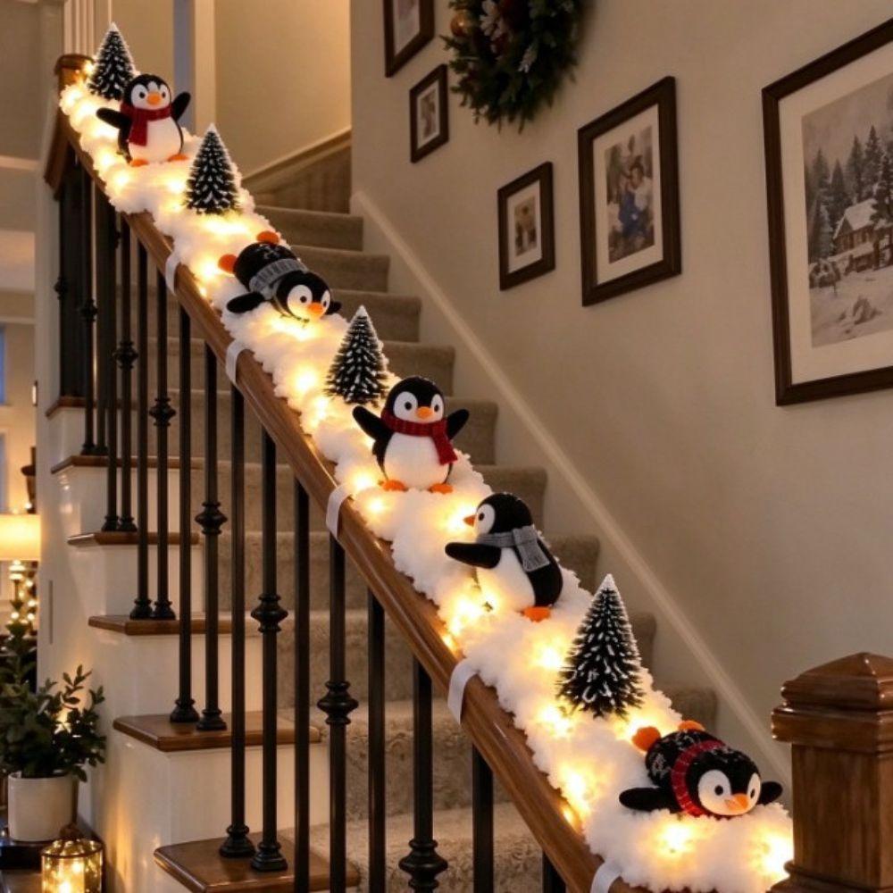 Penguin Christmas Stair Snow Decor Illuminating Snow Scene Decoration Holiday DIY Decorations