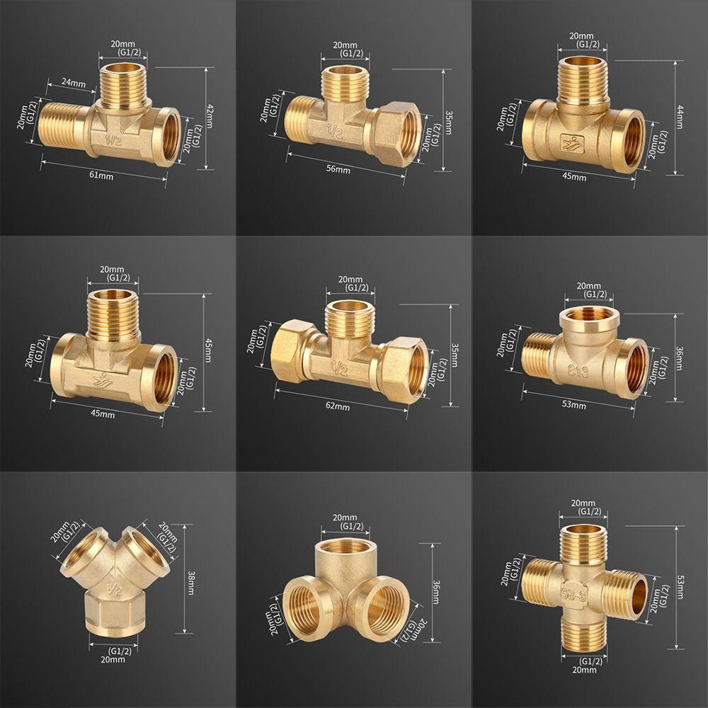 New 1/2 BSP Pneumatic Plumbing Connector Tee Type Male/Female Thread Copper Fittings Water Oil Gas Adapter