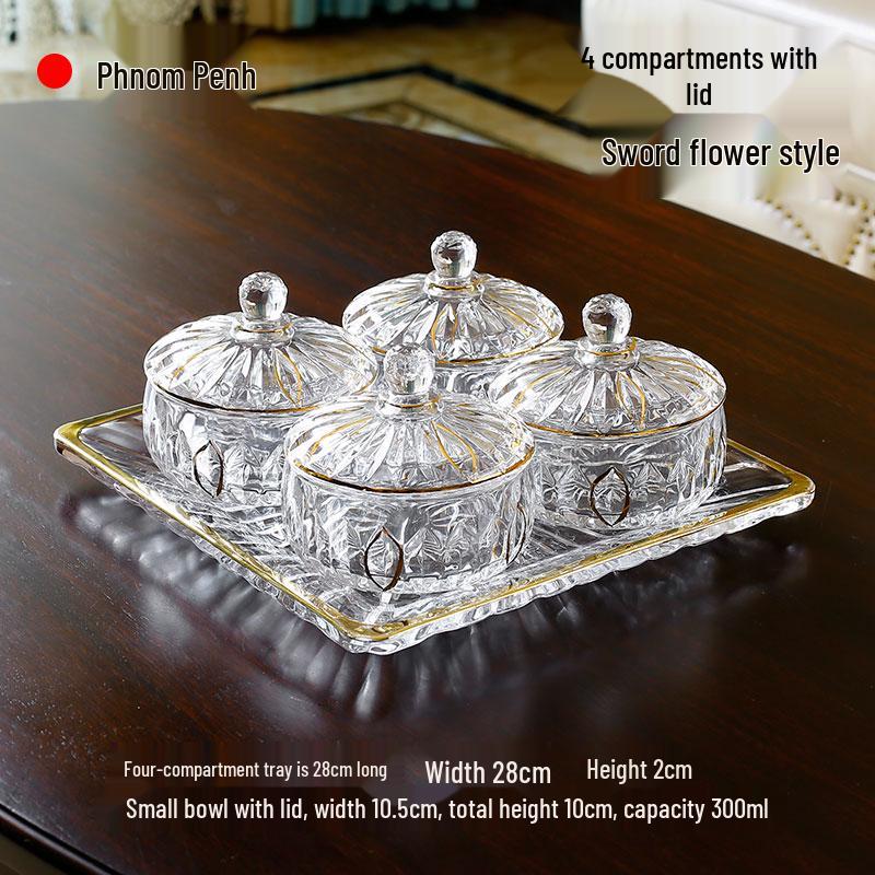 French Luxury Crystal Glass Candy Bowl: Exquisite Transparent Sugar or Jewelry Storage Jar