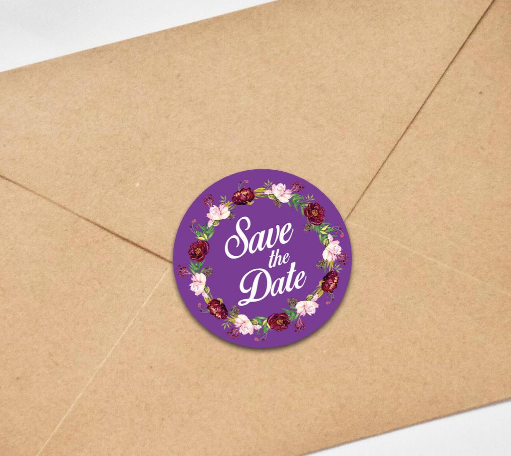 Darling Souvenir 45 Pcs Floral Wreath Black Round Save The Date Stickers Envelope Seals-1.6