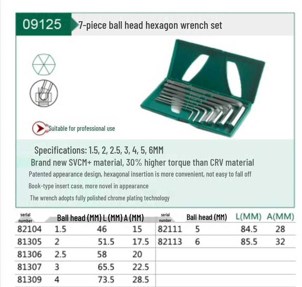 Набор шестигранных ключей - Мини, Удлиненные, Шарообразная и Плоская головка, Доступны в 7, 8, 9, 10, 14 штук (Модель 09105)