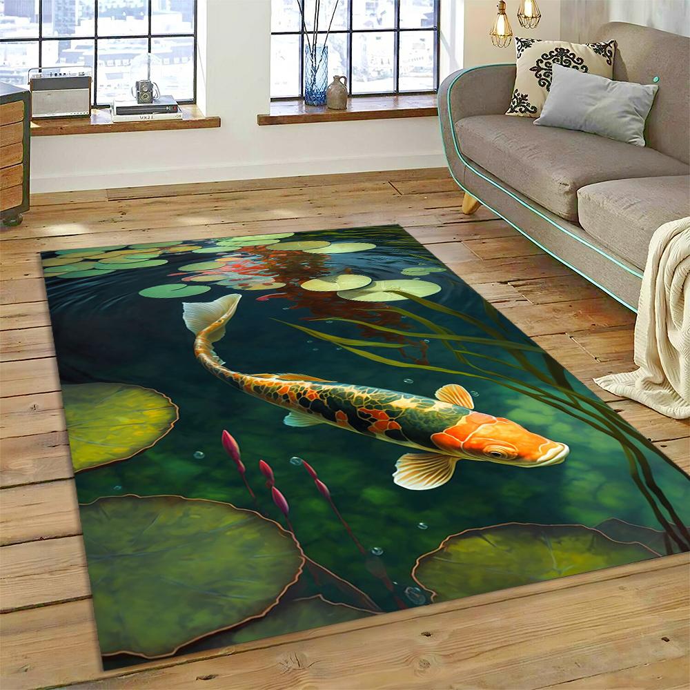 Koi Carp Naturalize Yin Yang Fish Cartoon Carpet Rug for Home Living Room Bedroom Sofa Doormat Decor,Kids Area Rug Non-slip Mat