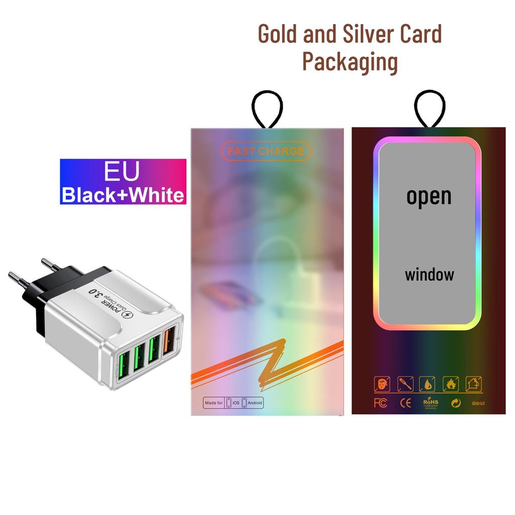 QC3.0 4-Port USB Rapid Charger for EU/UK/AU Plugs - Multi-Device Fast Charging