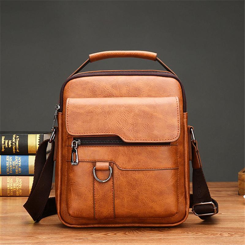 Business Casual Vertical Crossbody Bag PU Soft Leather Handbag Briefcase Shoulder Bag for Men