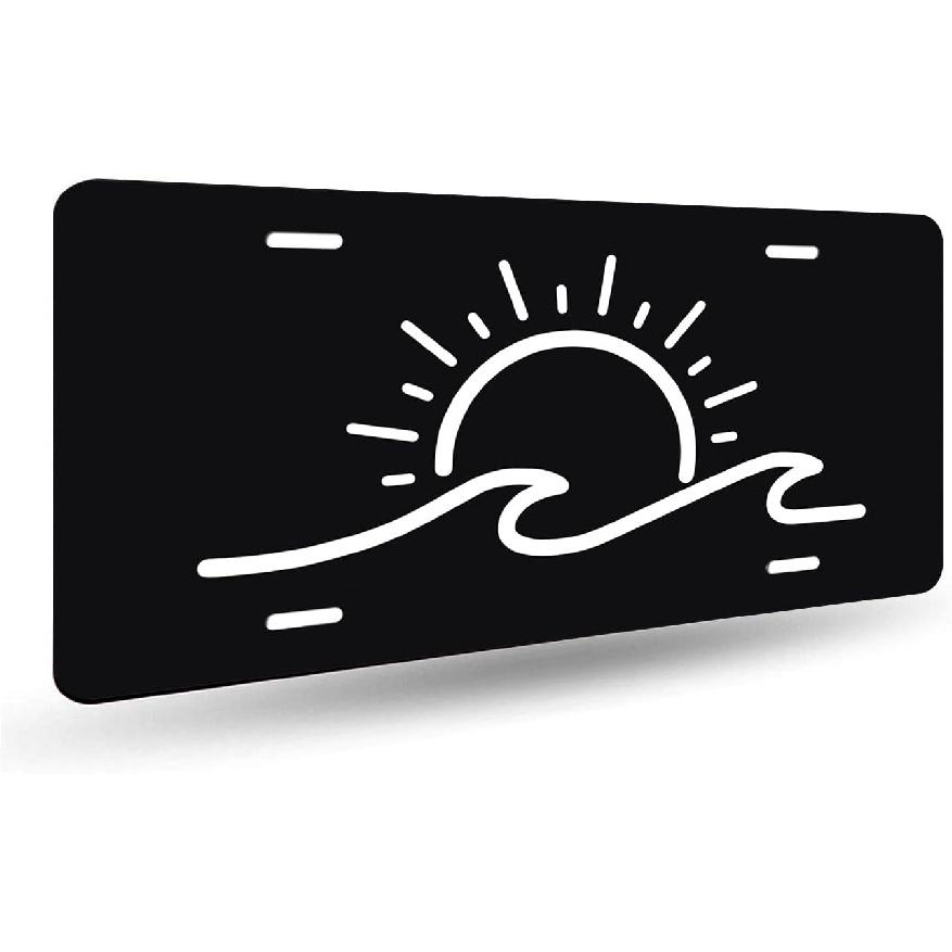 Sunrise And Ocean Wave Decorative License Plate Sunset And Ocean Wave Decorative Aluminum Car License Plate For Women Men 12 X 6 Inch
