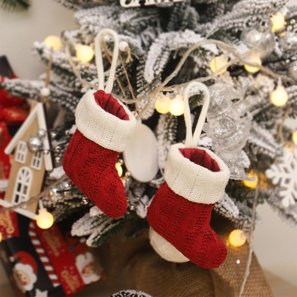 Christmas Sock Outfit Knitted Sock Red Green Xmas Tree Hanging Home Party Table Decoration Christmas Decor