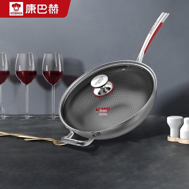 KOBACH 304 Stainless Steel Honeycomb Non-stick Wok with Visible Lid