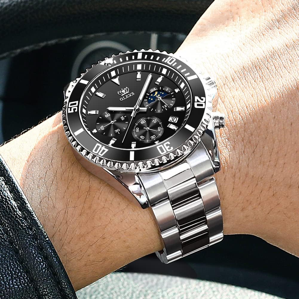 OLEVS Водонепроницаемые аналоговые кварцевые легкие и удобные для идеального дня с индикацией даты и дня недели мужские часы, читать, подарок отцу, (черный)