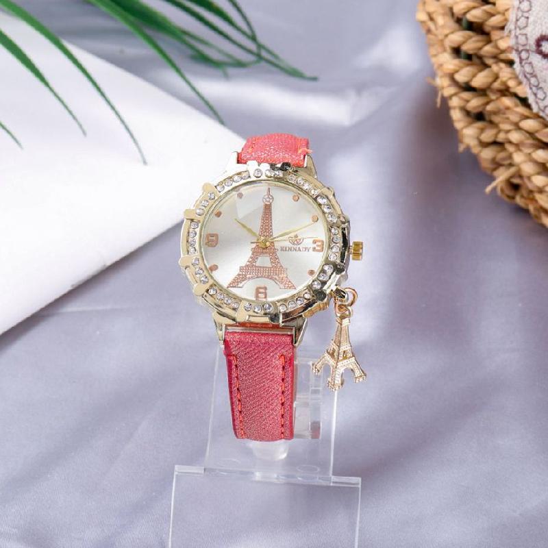 Watch Womens Eiffel Casual Tower Dial Pendant Leather Wristwatch Fashion Student Quartz Watch