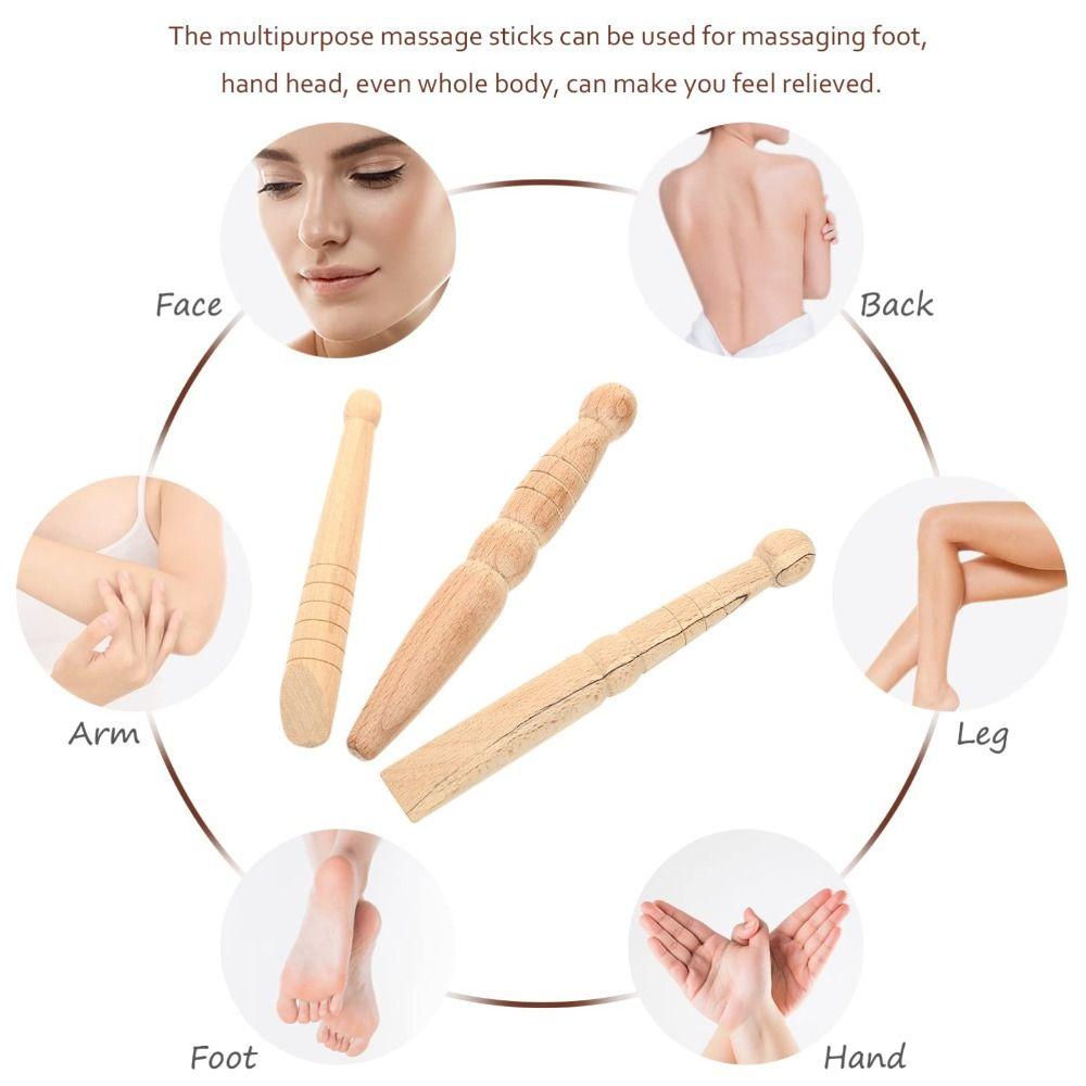 3PCS Wooden Manual Acupressure Stick Multi-functional Muscle Roller Stick  Foot Body Face