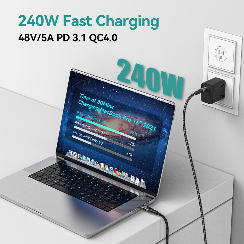 USB 4 for Thunderbolt 4 Cable 8K@60Hz 40Gbps Data Sync 240W Fast Charging USB C to USB C Thunderbolt Cable for MacBook Monitor