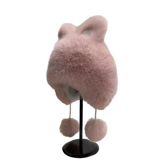 Winter Hat Faux Fur Ear Protective Cap Fox Ear Decor Soft Plush Lined Windproof Warm Winter Headwear